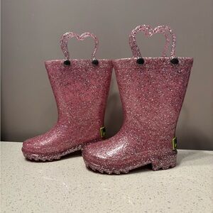 Western Chief Sparkle Glitter Pink Light Up Heel Rainboots Size 5 Toddler
